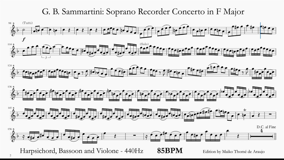 1 ALLEGRO - Redution- 440Hz 85Bpm- Sammartini Recorder Concerto in F major